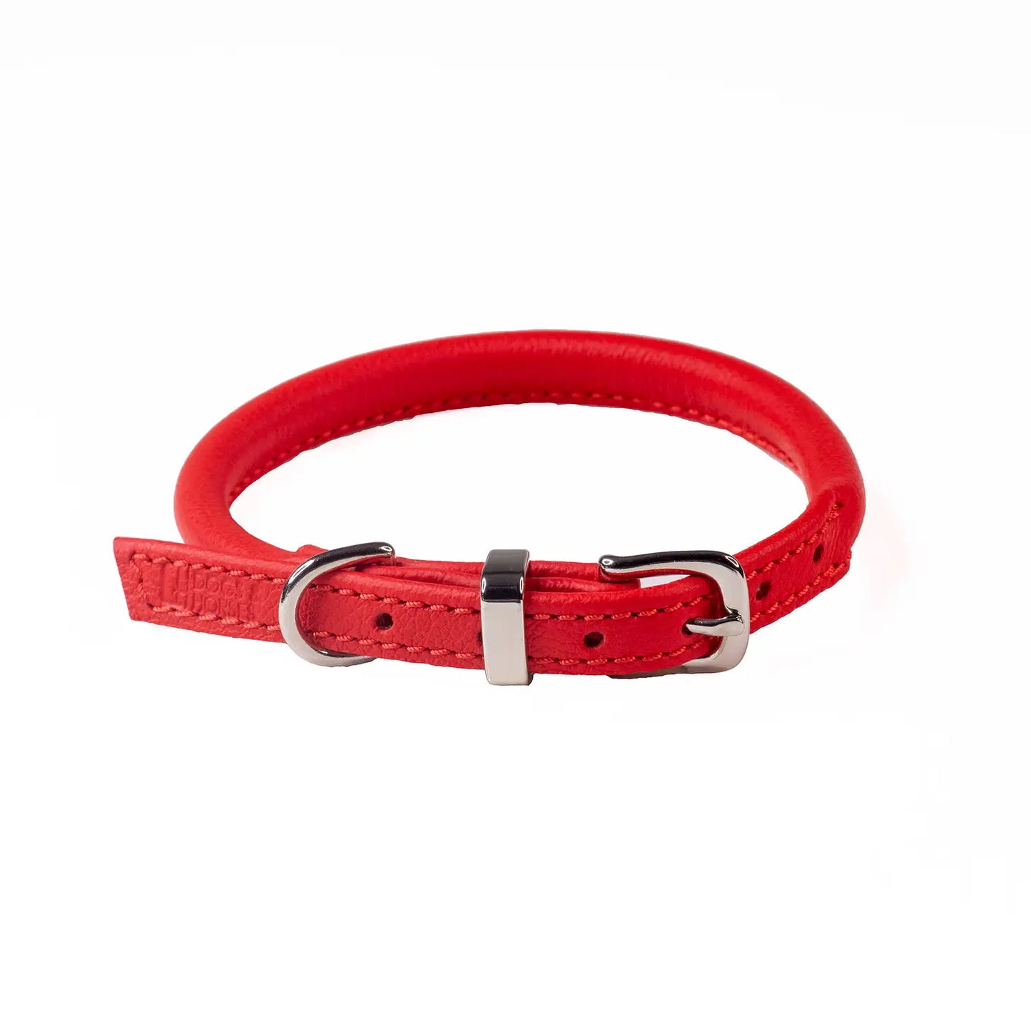 Dogs & Horses Rolled Soft Leather Collar Red