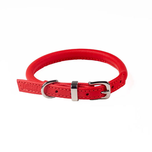 Dogs & Horses Rolled Soft Leather Collar Red