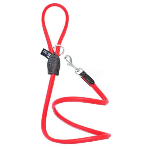 Dogs & Horses Rolled Soft Leather Dog Lead Red