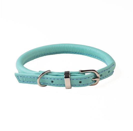 Dogs & Horses Rolled Soft Leather Collar Aqua