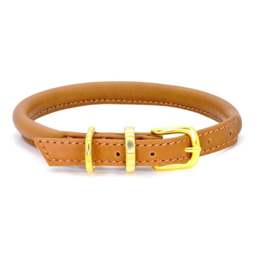 Dogs & Horses Rolled Soft Leather Collar Tan
