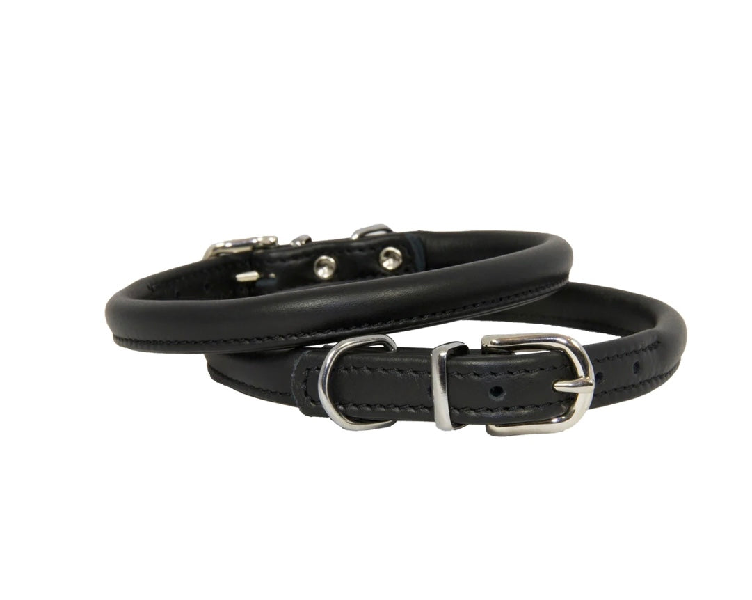 Black Rolled Leather CollarEarthbound