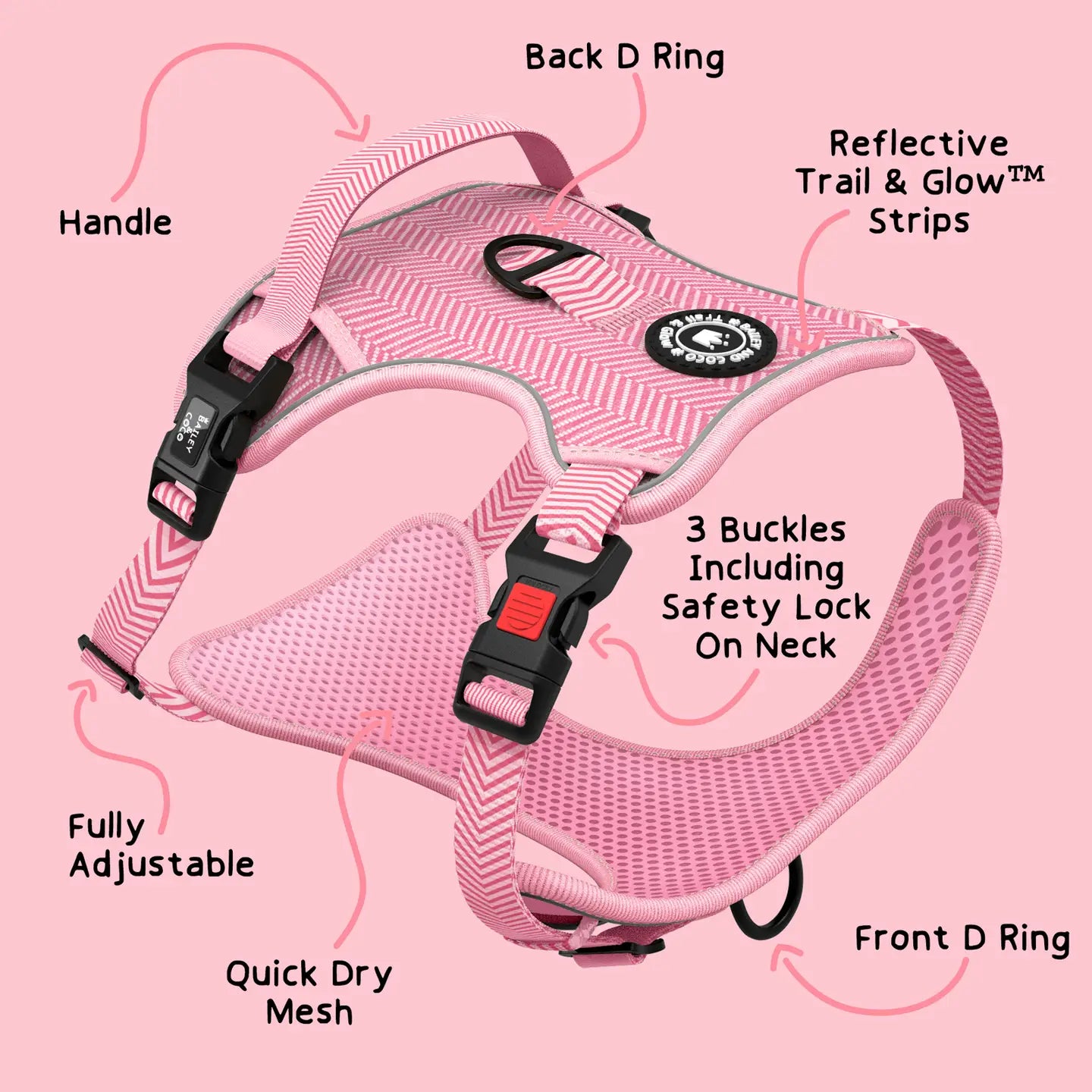 Trail & Glow Dog Harness - Bubblegum Pink Tweed