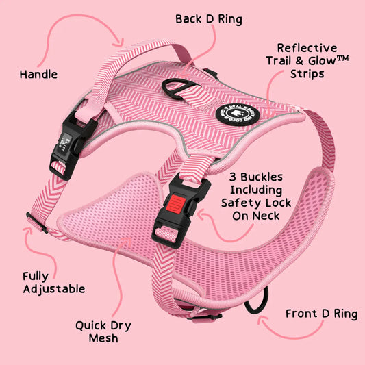 Trail & Glow Dog Harness - Bubblegum Pink Tweed